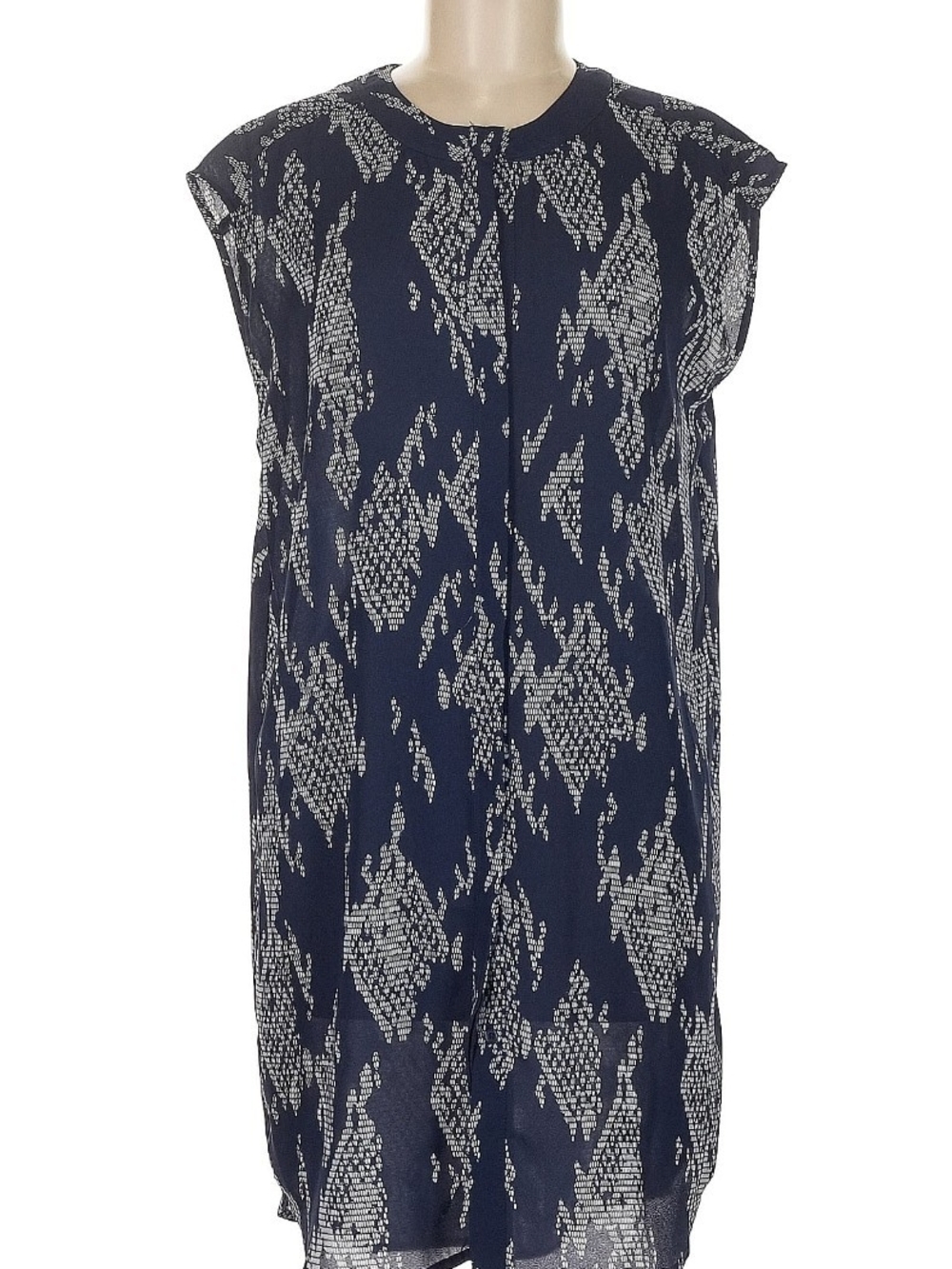 Navy and White Printed Midi Shift Dress